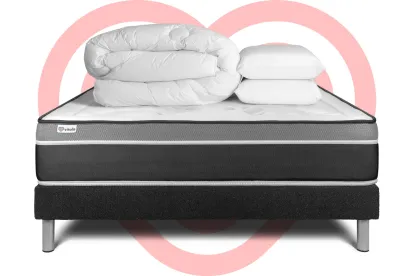 Pack lit complet 140x190 cm - Matelas + Sommier Noir (en kit) + 2 oreillers + Couette - Vital Care