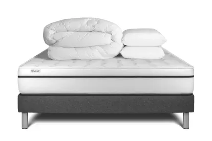 Pack lit complet 140x190 cm - Matelas + Sommier Gris (en kit) + 2 oreillers + Couette - Vital Spa