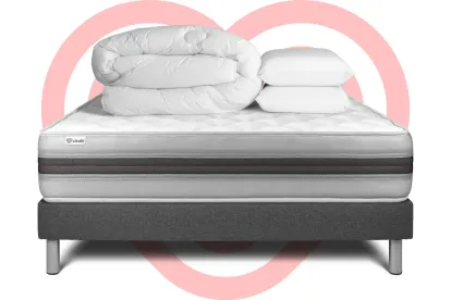 Pack lit complet 200x200 cm - Matelas + Sommier Gris (en kit) + 2 oreillers + Couette - Vitalmemo Back