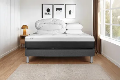 Pack lit complet 140x190 cm - Matelas + Sommier Gris (en kit) + 2 oreillers + Couette - Vital Form