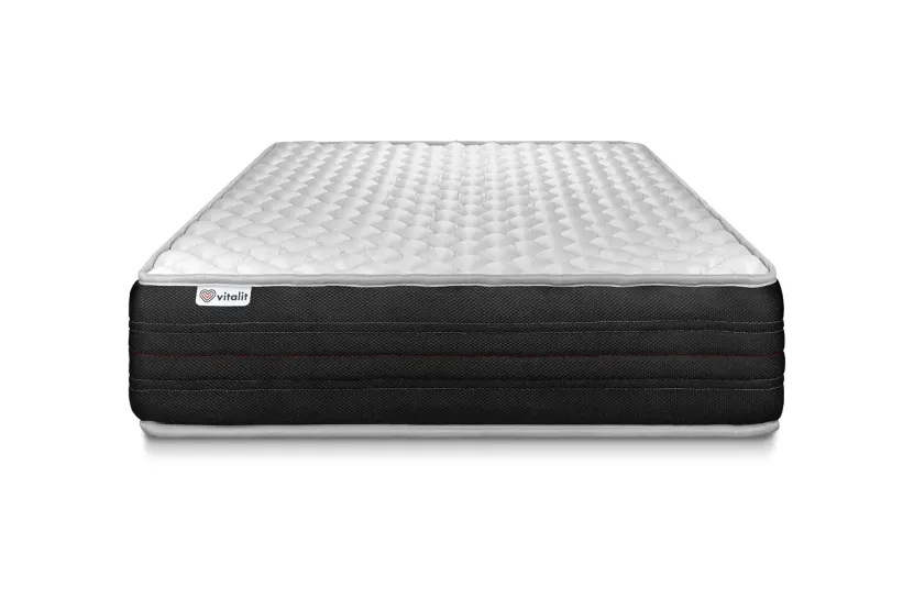Ensemble Matelas Sommier 90x200 cm - Sommier Noir (déjà monté) - Vitalmemo One