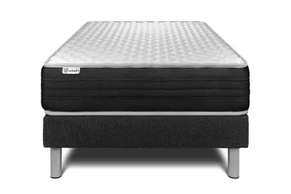 Ensemble Matelas Sommier 90x190 cm - Sommier Noir (déjà monté) - Vitalmemo One