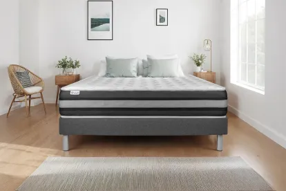 Ensemble Matelas Sommier 90x190 cm - Sommier Gris (déjà monté) - Vitalspring Zen