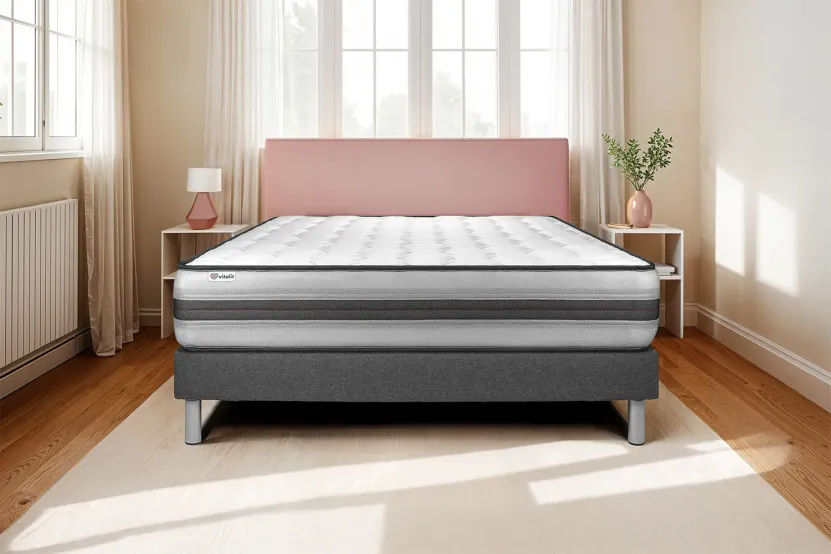 Ensemble Matelas Sommier 140x220 cm - Sommier Gris (en kit) - Vitalpower Recover