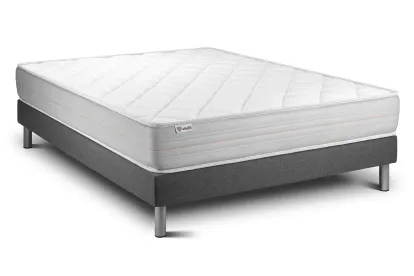 Ensemble Matelas Sommier 135x190 cm - Sommier Gris (en kit) - Vitalmemo