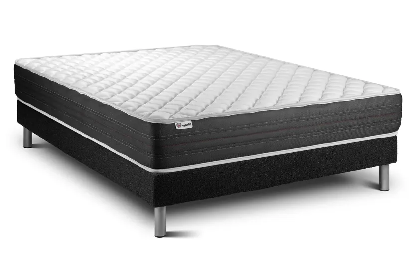 Ensemble Matelas Sommier 135x200 cm - Sommier Noir (en kit) - Vitalmemo One