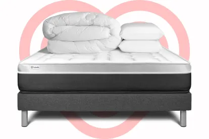 Pack lit complet 140x200 cm - Matelas + Sommier Gris (en kit) + 2 oreillers + Couette - Vital Soft