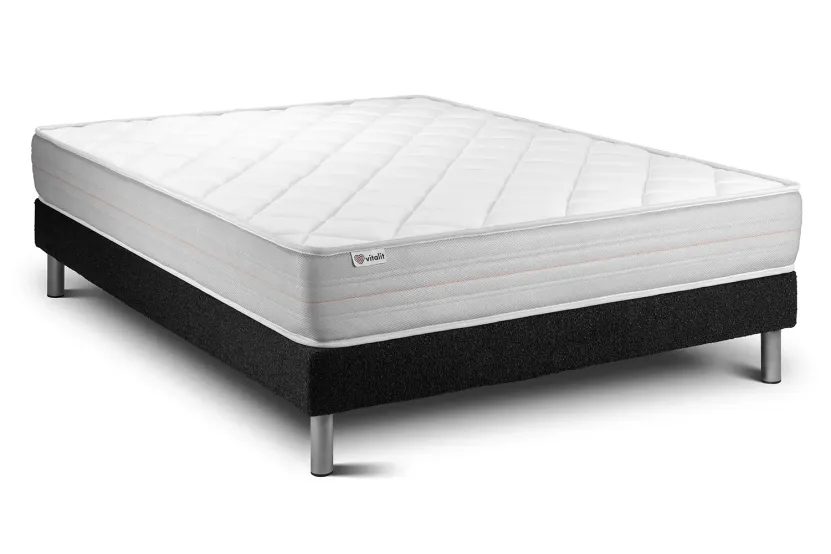 Ensemble Matelas Sommier 140x190 cm - Sommier Gris (déjà monté) - Vitalmemo