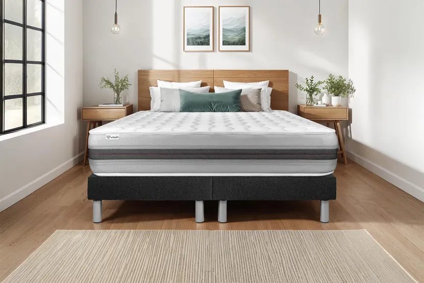 Ensemble Matelas Sommier 200x200 cm - 2 Sommiers Noir - Vitalspring Recover