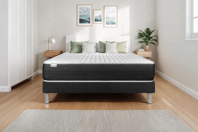 Ensemble Matelas Sommier 135x200 cm - Sommier Noir (en kit) - Vitalspring