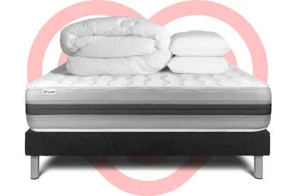 Pack lit complet 200x200 cm - Matelas + Sommier Noir (en kit) + 2 oreillers + Couette - Vitalspring Recover
