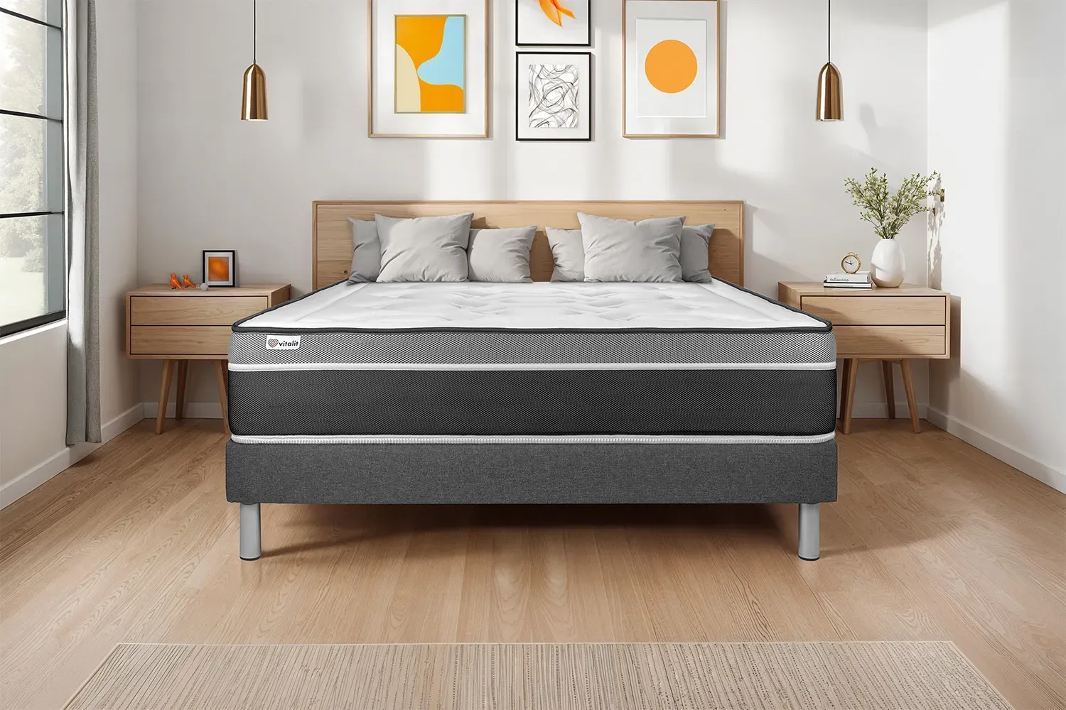 Matelas + Sommier Vital Soft 90x190 Cm – Mousse Mémoire Forme, Confort Ferme, épaisseur 24 Cm – Ensemble Literie Livré Roulé