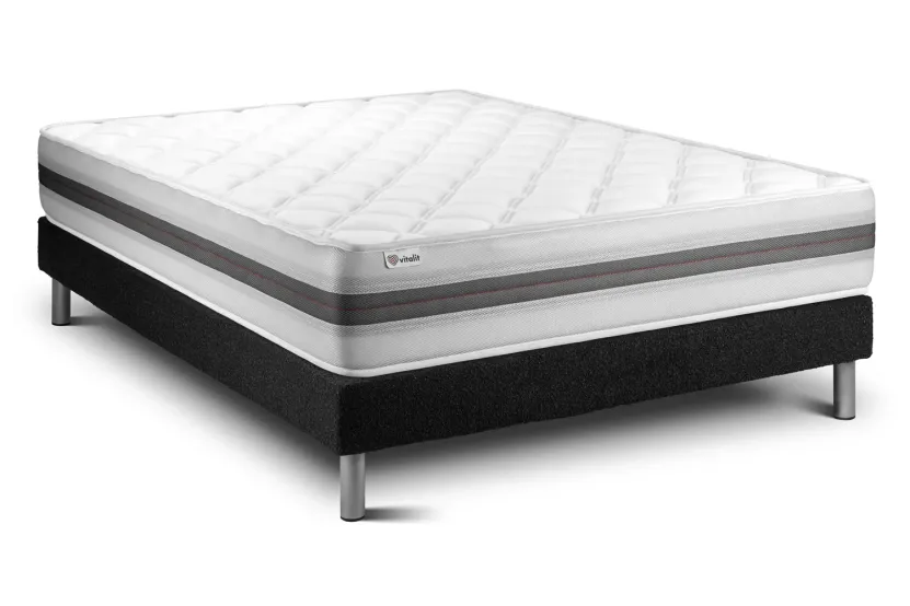 Ensemble Matelas Sommier 160x190 cm - Sommier Noir (en kit) - Vitalmemo Back
