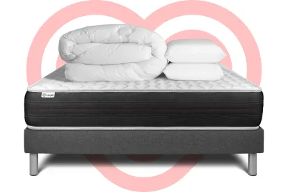 Pack lit complet 160x200 cm - Matelas + Sommier Gris (en kit) + 2 oreillers + Couette - Vitalspring