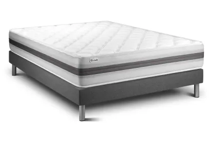Ensemble Matelas Sommier 160x200 cm - Sommier Gris (en kit) - Vitalmemo Back