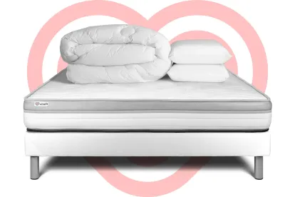 Pack lit complet 140x190 cm - Matelas + Sommier Blanc (en kit) + 2 oreillers + Couette - Vital Relax