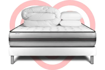 Pack lit complet 200x200 cm - Matelas + Sommier Blanc (en kit) + 2 oreillers + Couette - Vitalpower Recover