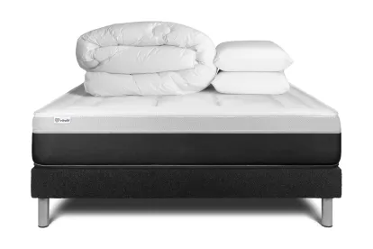Pack lit complet 140x200 cm - Matelas + Sommier Noir (en kit) + 2 oreillers + Couette - Vital Form