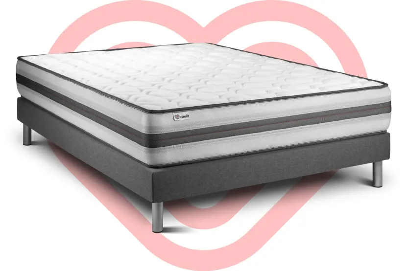 Ensemble Matelas Sommier 135x200 cm - Sommier Gris (en kit) - Vitalpower Recover