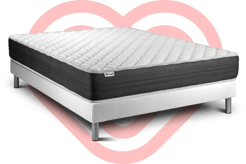 Ensemble Matelas Sommier 140x190 cm - Sommier Blanc (déjà monté) - Vitalmemo One
