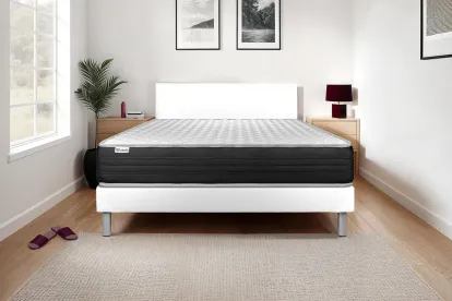 Ensemble Matelas Sommier 160x220 cm - Sommier Blanc (en kit) - Vitalmemo One