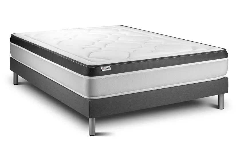 Ensemble Matelas Sommier 150x190 cm - Sommier Gris (en kit) - Vital Ergo
