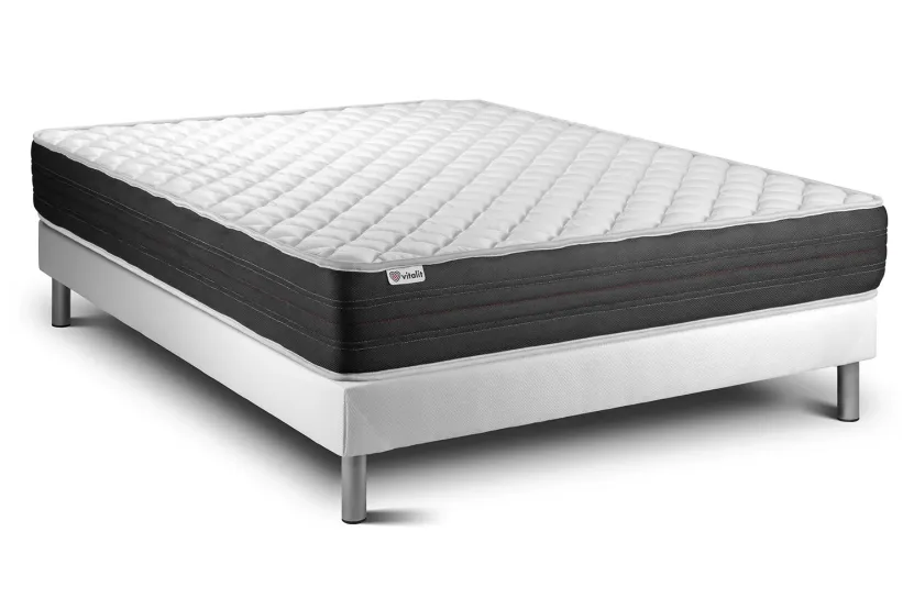 Ensemble Matelas Sommier 140x190 cm - Sommier Blanc (déjà monté) - Vitalmemo One