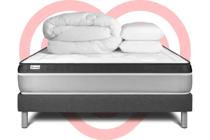 Pack lit complet 200x200 cm - Matelas + Sommier Gris (en kit) + 2 oreillers + Couette - Vital Ergo