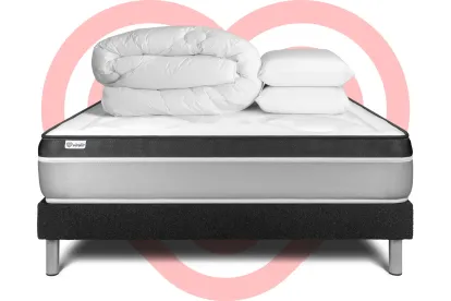 Pack lit complet 200x200 cm - Matelas + Sommier Noir (en kit) + 2 oreillers + Couette - Vital Ergo
