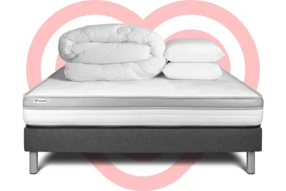 Pack lit complet 200x200 cm - Matelas + Sommier Gris (en kit) + 2 oreillers + Couette - Vital Relax