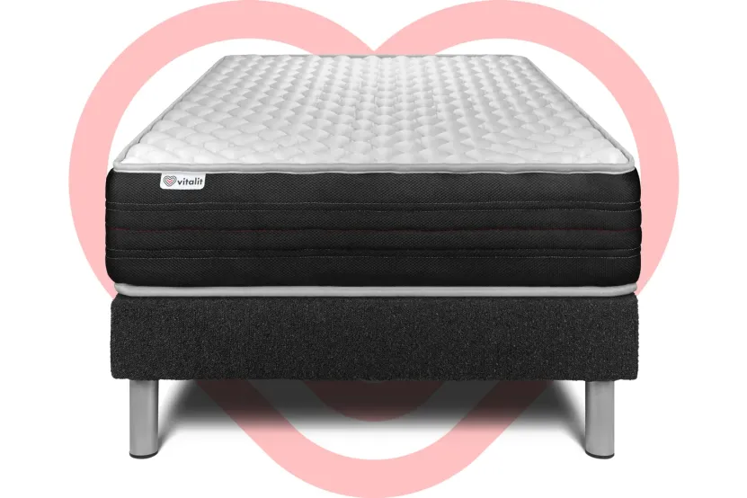 Ensemble Matelas Sommier 90x200 cm - Sommier Noir (déjà monté) - Vitalmemo One