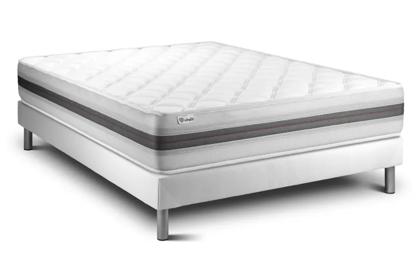 Ensemble Matelas Sommier 130x200 cm - Sommier Blanc (en kit) - Vitalmemo Back