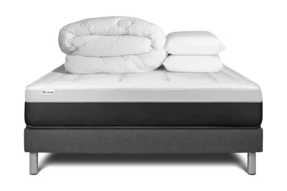 Pack lit complet 200x200 cm - Matelas + Sommier Gris (en kit) + 2 oreillers + Couette - Vital Form