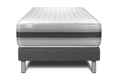 Ensemble Matelas Sommier 90x190 cm - Sommier Gris (en kit) - Vitalmemo Back