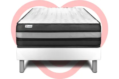 Ensemble Matelas Sommier 90x200 cm - Sommier Blanc (déjà monté) - Vital Power Zen