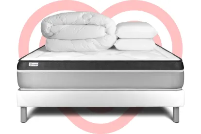 Pack lit complet 140x190 cm - Matelas + Sommier Blanc (en kit) + 2 oreillers + Couette - Vital Ergo