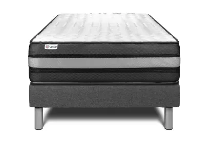 Ensemble Matelas Sommier 90x200 cm - Sommier Gris (en kit) - Vital Power Zen