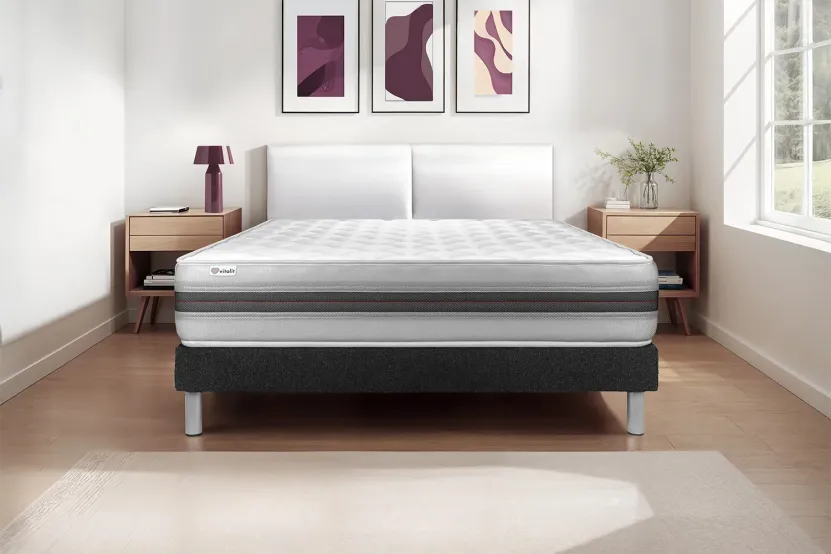 Ensemble Matelas Sommier 130x200 cm - Sommier Noir (en kit) - Vitalmemo Back