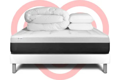 Pack lit complet 200x200 cm - Matelas + Sommier Blanc (en kit) + 2 oreillers + Couette - Vital Form