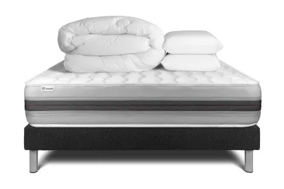 Pack lit complet 140x190 cm - Matelas + Sommier Noir (en kit) + 2 oreillers + Couette - Vitalspring Recover