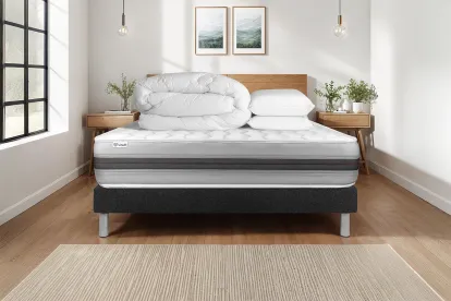 Pack lit complet 200x200 cm - Matelas + Sommier Noir (en kit) + 2 oreillers + Couette - Vitalspring Recover