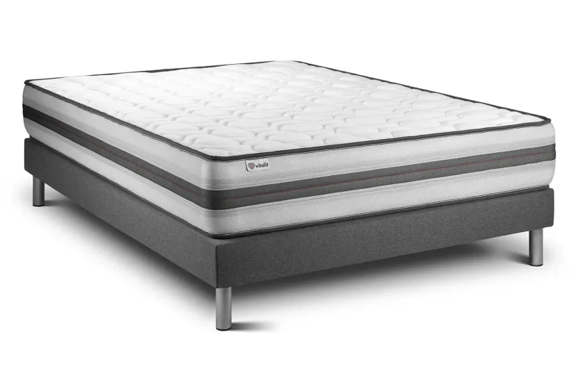 Ensemble Matelas Sommier 160x190 cm - Sommier Gris (en kit) - Vitalpower Recover