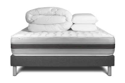 Pack lit complet 160x200 cm - Matelas + Sommier Gris (en kit) + 2 oreillers + Couette - Vitalspring Recover