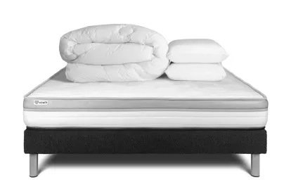 Pack lit complet 180x200 cm - Matelas + Sommier Noir (en kit) + 2 oreillers + Couette - Vital Relax