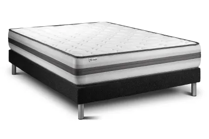 Ensemble Matelas Sommier 140x190 cm - Sommier Noir (déjà monté) - Vitalpower Recover