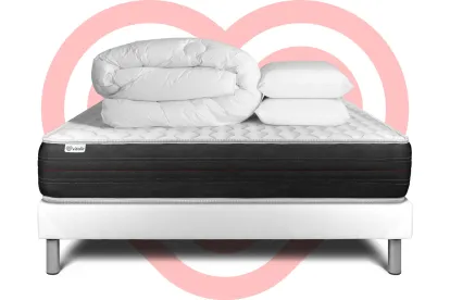 Pack lit complet 140x190 cm - Matelas + Sommier Blanc (en kit) + 2 oreillers + Couette - Vitalspring
