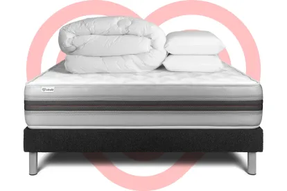 Pack lit complet 140x190 cm - Matelas + Sommier Noir (en kit) + 2 oreillers + Couette - Vitalmemo Back