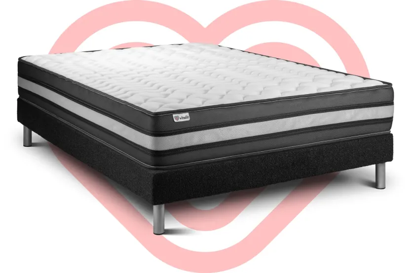 Ensemble Matelas Sommier 130x200 cm - Sommier Noir (en kit) - Vital Power Zen