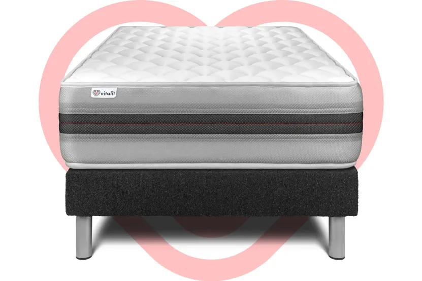 Ensemble Matelas Sommier 90x200 cm - Sommier Noir (en kit) - Vitalmemo Back