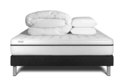 Pack lit complet 140x190 cm - Matelas + Sommier Noir (en kit) + 2 oreillers + Couette - Vital Spa